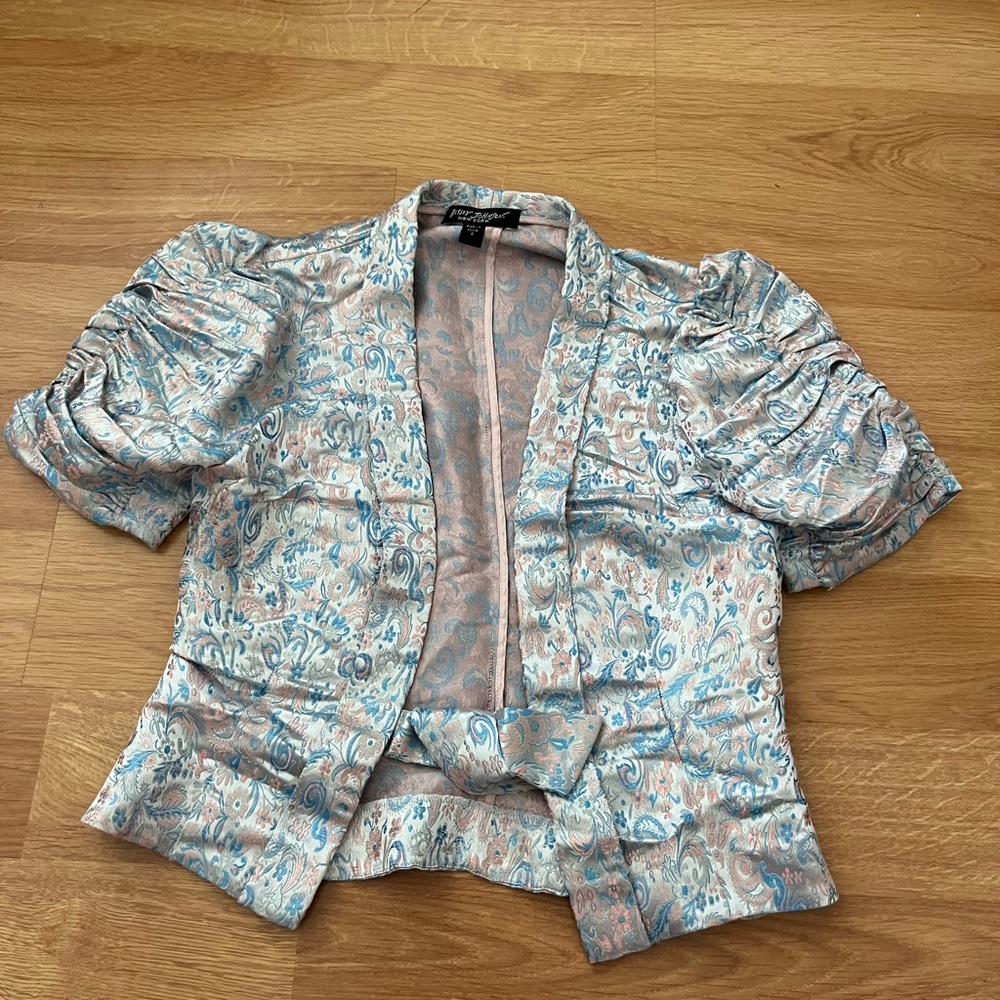 Betsey Johnson Pink and Blue Brocade Blazer